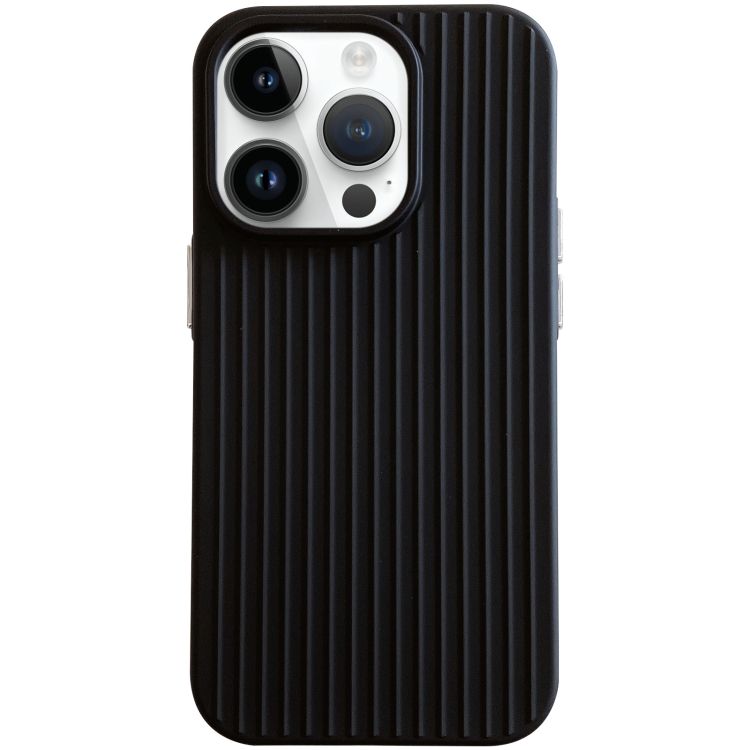 

For iPhone 14 Pro Macaroon Tile Stripe TPU Hybrid PC Phone Case(Black)