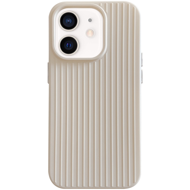 

For iPhone 12 Macaroon Tile Stripe TPU Hybrid PC Phone Case(Beige)