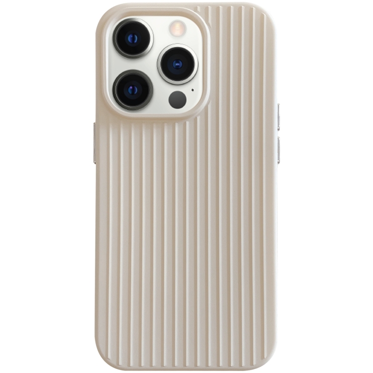 

For iPhone 12 Pro Max Macaroon Tile Stripe TPU Hybrid PC Phone Case(Beige)