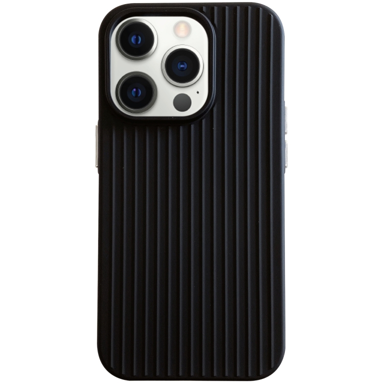 

For iPhone 12 Pro Macaroon Tile Stripe TPU Hybrid PC Phone Case(Black)