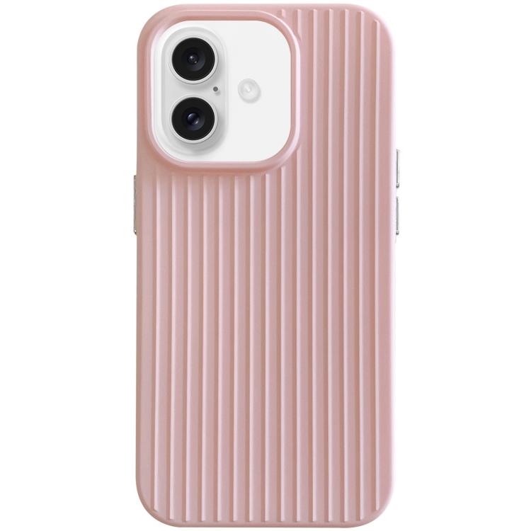 

For iPhone 16 Macaroon Tile Stripe TPU Hybrid PC Phone Case(Pink)
