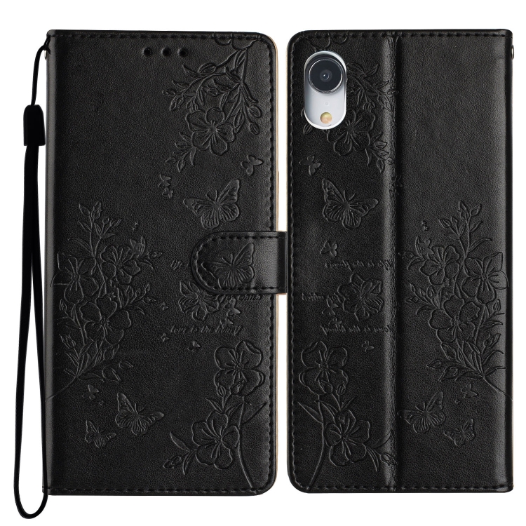 

For iPhone XR Butterflies and Flowers Leather Phone Case(Black)