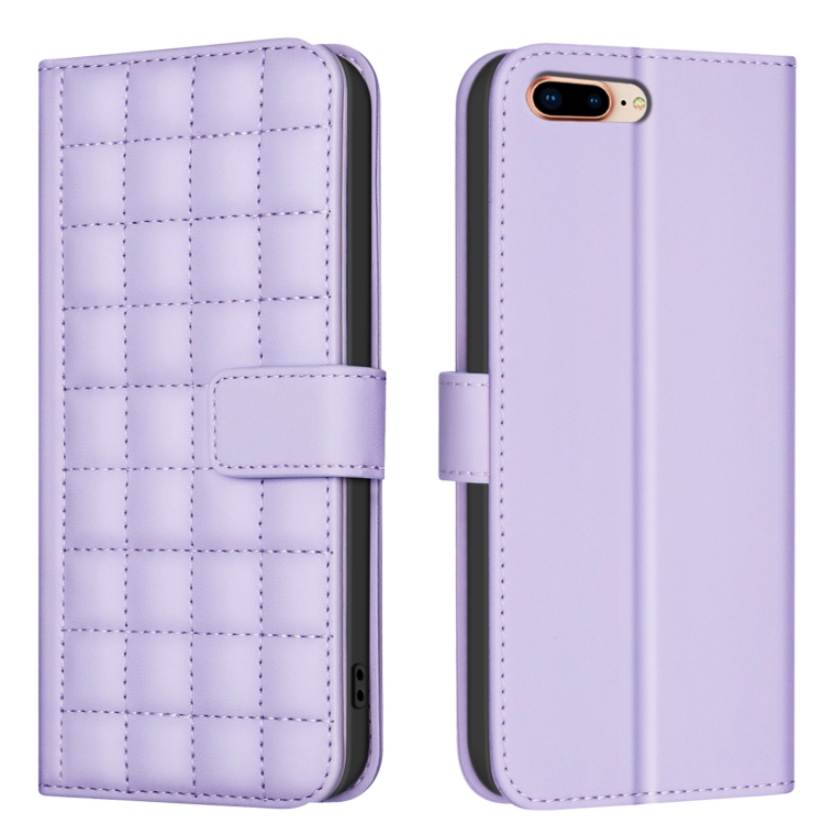 

For iPhone SE 2022 / SE 2020 / 8 / 7 Square Texture Leather Phone Case(Purple)