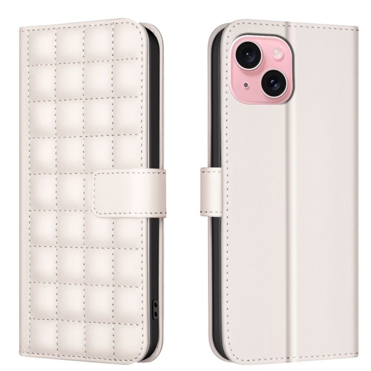 

For iPhone 14 / 13 Square Texture Leather Phone Case(Beige)