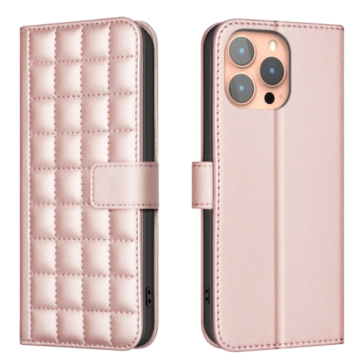 

For iPhone 13 Pro Square Texture Leather Phone Case(Rose Gold)