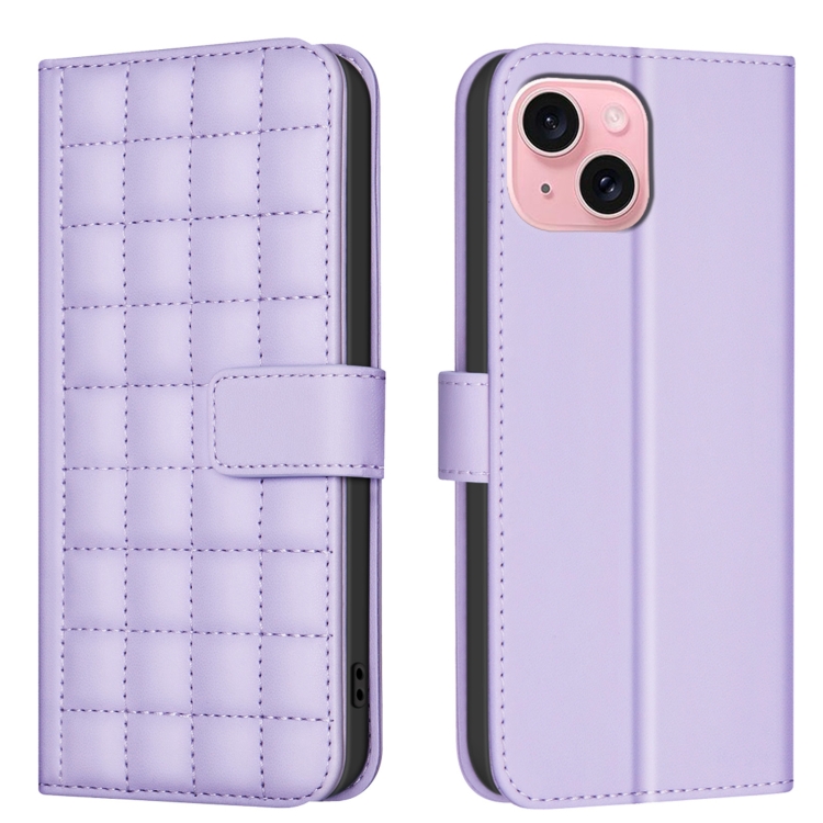 

For iPhone 15 Plus / 14 Plus Square Texture Leather Phone Case(Purple)