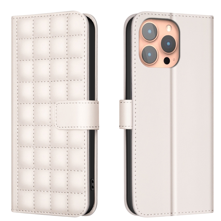 

For iPhone 14 Pro Square Texture Leather Phone Case(Beige)