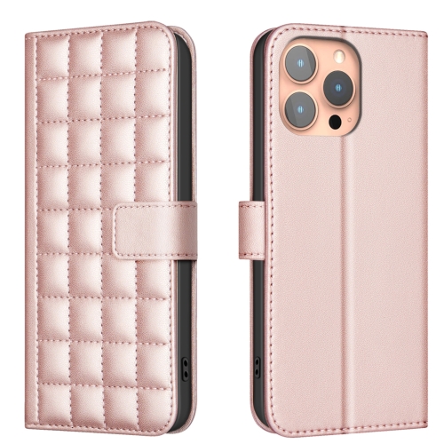 

For iPhone 14 Pro Max Square Texture Leather Phone Case(Rose Gold)