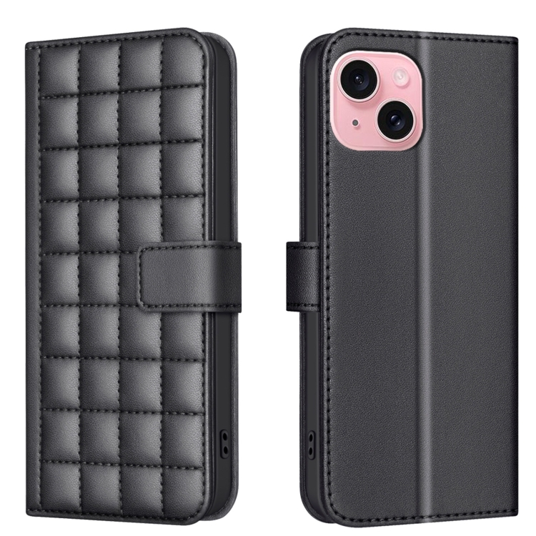 

For iPhone 15 Square Texture Leather Phone Case(Black)