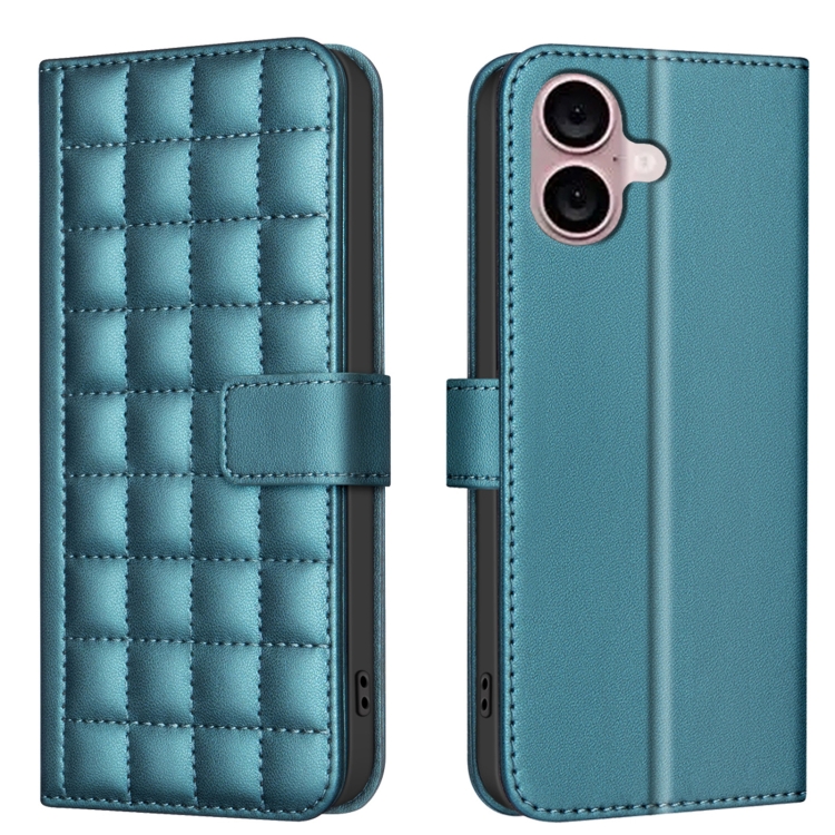 

For iPhone 16 Square Texture Leather Phone Case(Green)