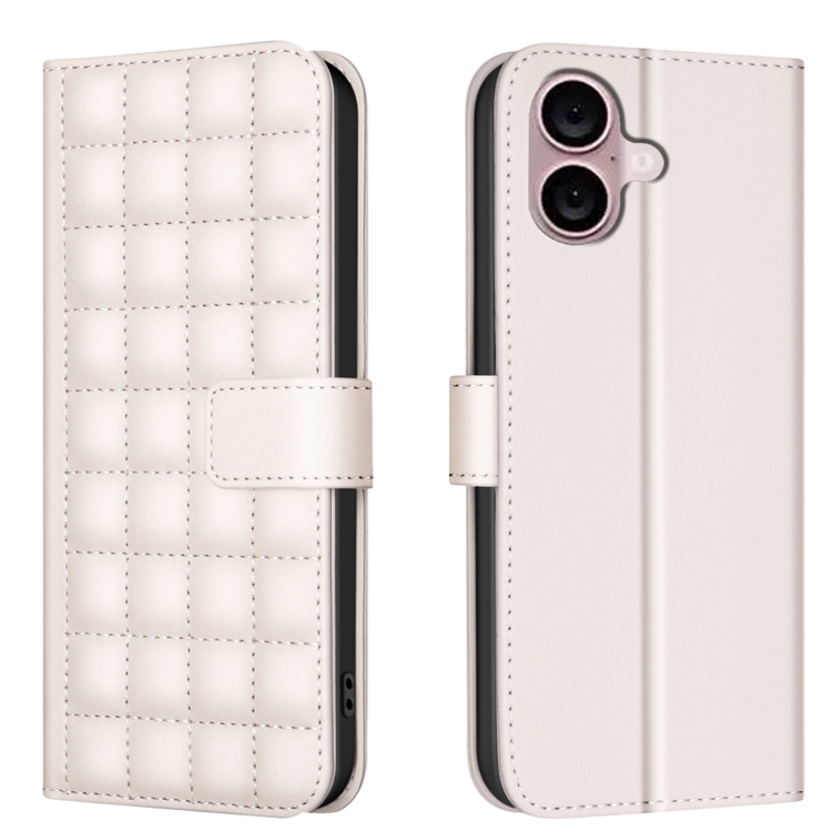 

For iPhone 16 Square Texture Leather Phone Case(Beige)