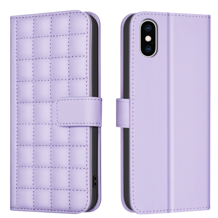 

For iPhone XS Max Square Texture Leather Phone Case(Purple)