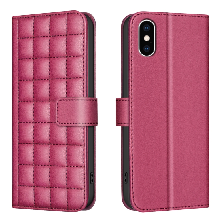 

For iPhone XS Max Square Texture Leather Phone Case(Red)