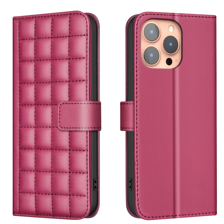 

For iPhone 12 Pro Max Square Texture Leather Phone Case(Red)
