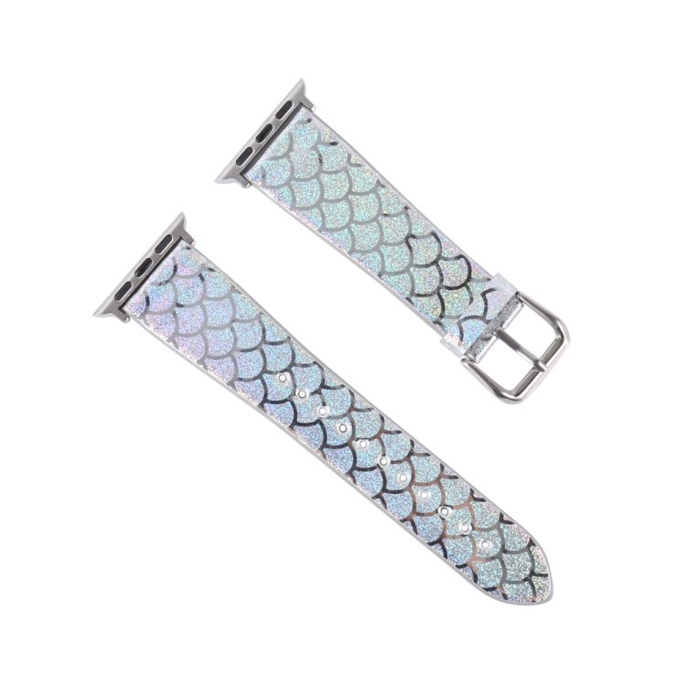 

For Apple Watch 5 & 4 44mm / 3 & 2 & 1 42mm Discolor Glitter Fish Scale Texture Watch Band(Silver)