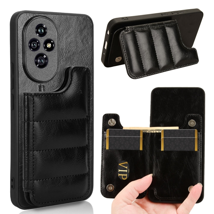 

For Honor 200 Cow Pattern Sewing Card Bag Phone Case(Black)