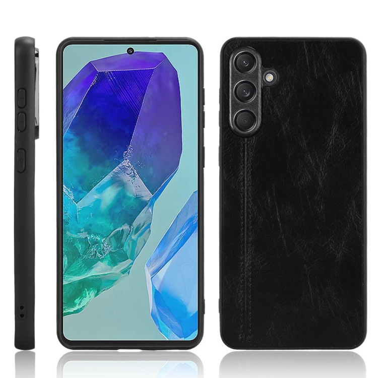 

For Samsung Galaxy F55 / M55 / C55 Cow Pattern Sewing Back Cover Phone Case(Black)