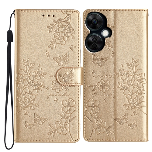 

For OnePlus Nord CE 3 Lite 5G Butterfly Love Flower Embossed Leather Phone Case(Gold)