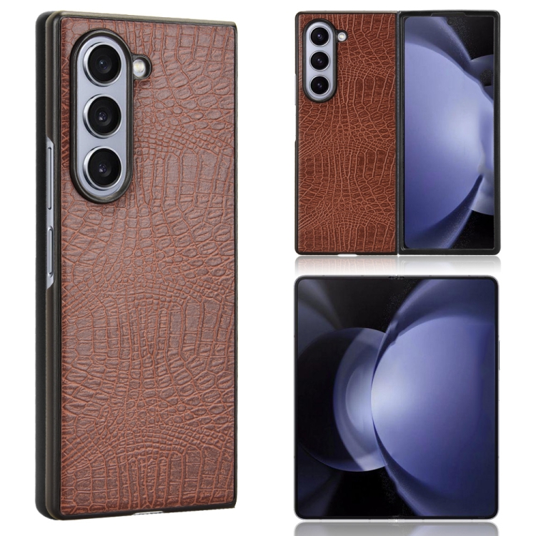 

For Samsung Galaxy Z Fold6 Crocodile Texture Back Cover Phone Case(Brown)
