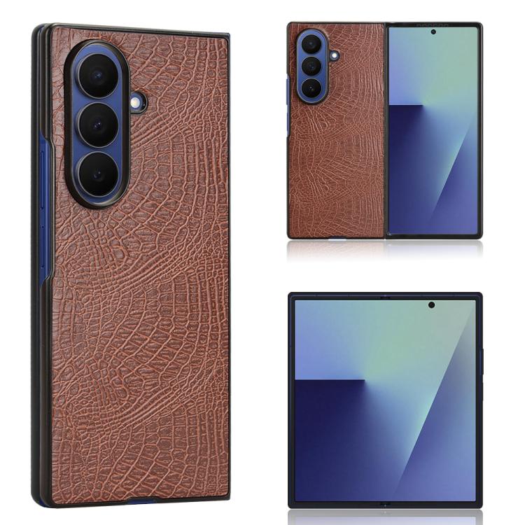 

For Samsung Galaxy Z Fold7 5G Crocodile Texture Back Cover Phone Case(Brown)