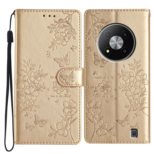 

For ZTE Blade A73 5G Butterfly Love Flower Embossed Leather Phone Case(Gold)