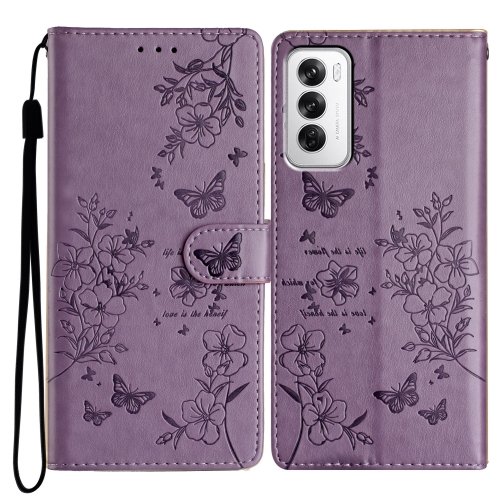 

For OPPO Reno12 5G Global Butterflies and Flowers Leather Phone Case(Purple)