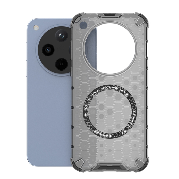 

For OPPO Find X8 5G Honeycomb Magnetic Ring Shockproof Phone Case(Black)