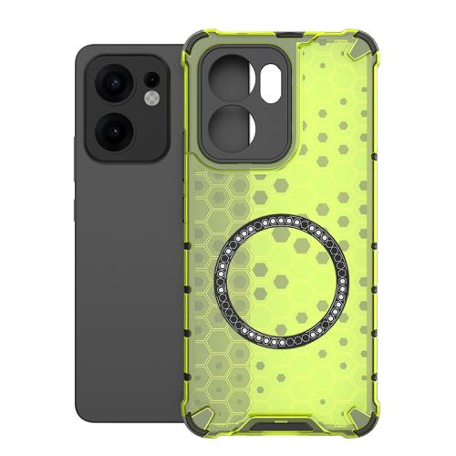 

For OPPO Reno13 F 5G Global Honeycomb Magnetic Ring Shockproof Phone Case(Green)