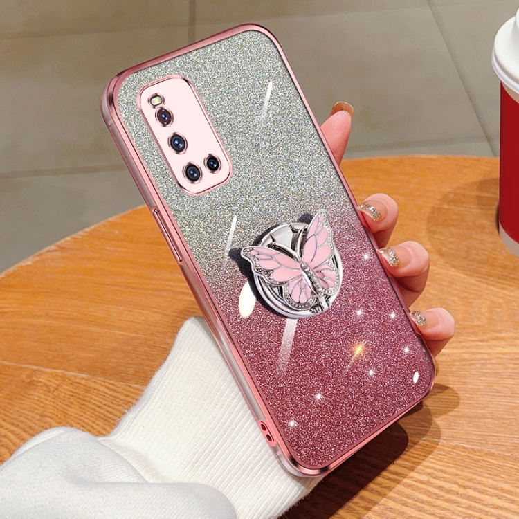 For vivo V19 India Plated Gradient Glitter Butterfly Holder TPU