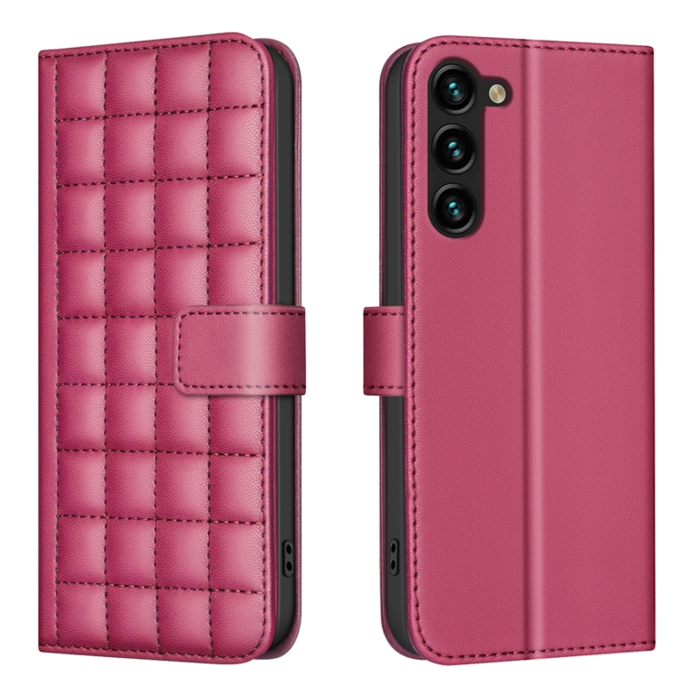 

For Samsung Galaxy S22+ 5G Square Texture Leather Phone Case(Red)