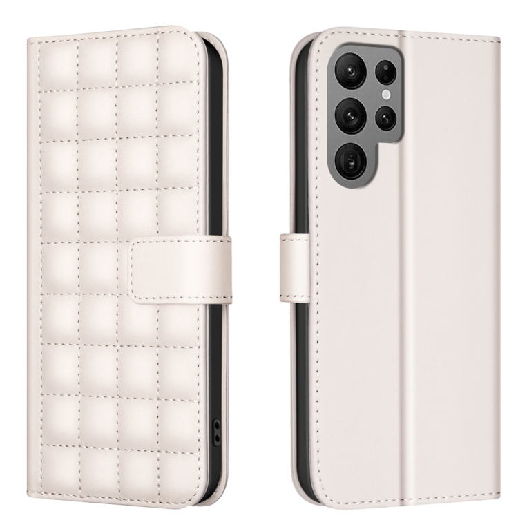 

For Samsung Galaxy S23 Ultra 5G Square Texture Leather Phone Case(Beige)
