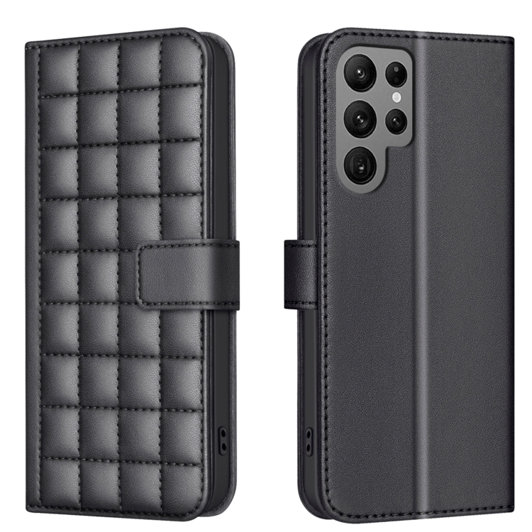 

For Samsung Galaxy S23 Ultra 5G Square Texture Leather Phone Case(Black)