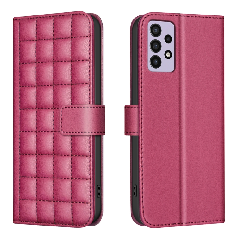 For Samsung Galaxy A72 Square Texture Leather Phone Case(Red)