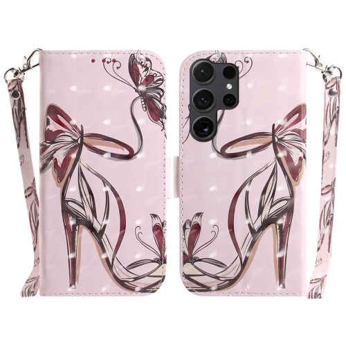 

For Samsung Galaxy S25 Ultra 5G 3D Colored Horizontal Flip Leather Phone Case(Butterfly High-heeled)