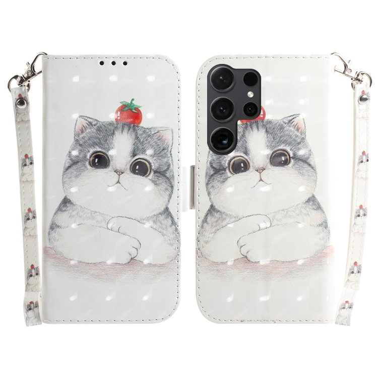 

For Samsung Galaxy S25 Ultra 5G 3D Colored Horizontal Flip Leather Phone Case(Cute Cat)