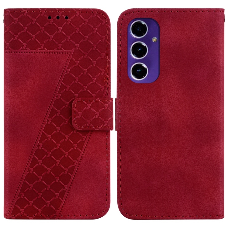

For Samsung Galaxy S24 FE 5G Seven-shaped Embossed Leather Phone Case(Red)