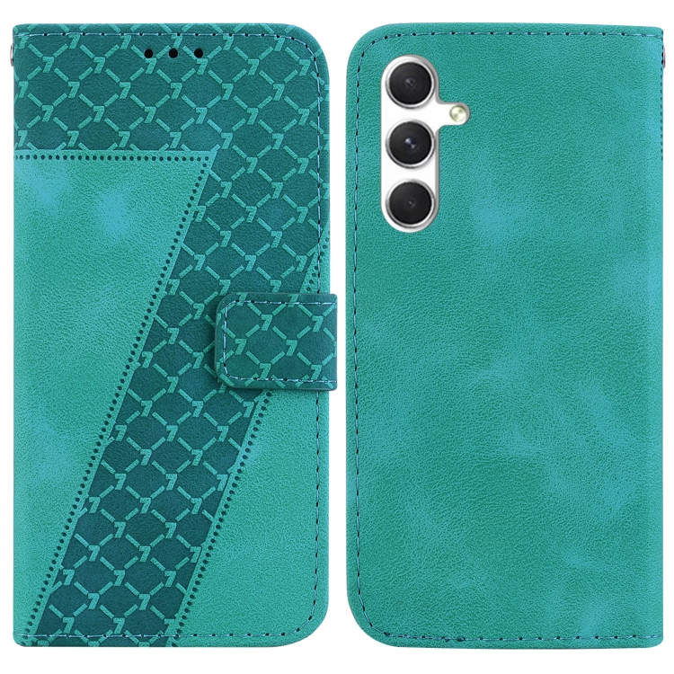 

For Samsung Galaxy S25 5G Seven-shaped Embossed Leather Phone Case(Green)