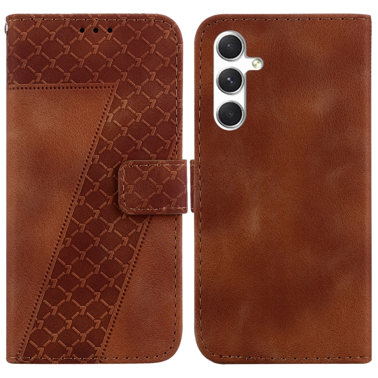 

For Samsung Galaxy S25 5G Seven-shaped Embossed Leather Phone Case(Brown)
