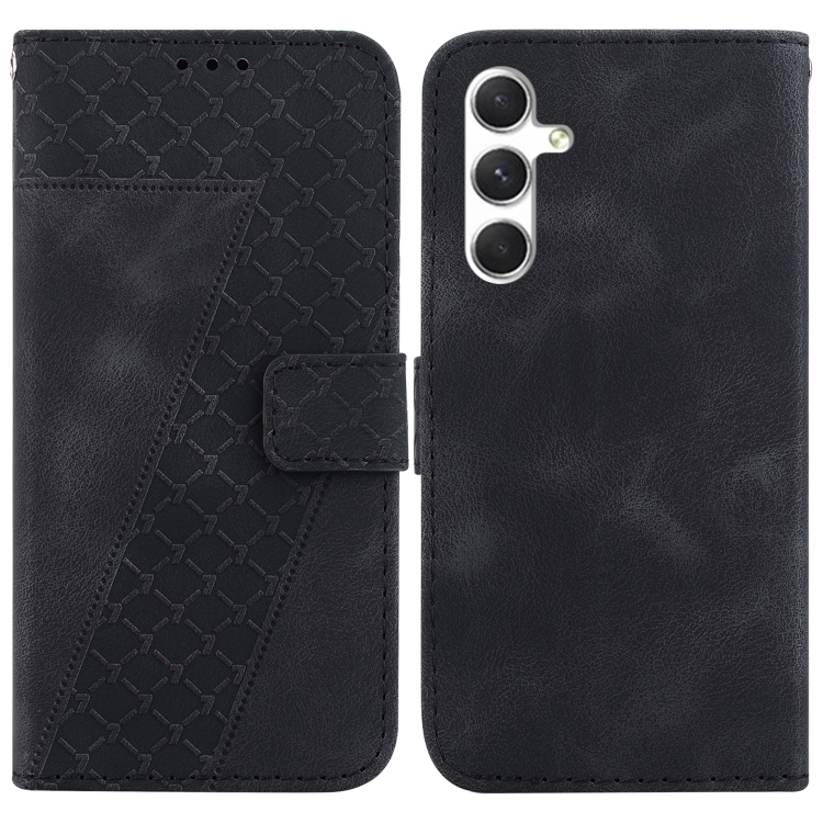 

For Samsung Galaxy S25 5G Seven-shaped Embossed Leather Phone Case(Black)