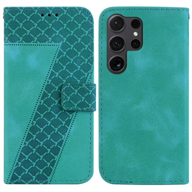 

For Samsung Galaxy S25 Ultra 5G Seven-shaped Embossed Leather Phone Case(Green)