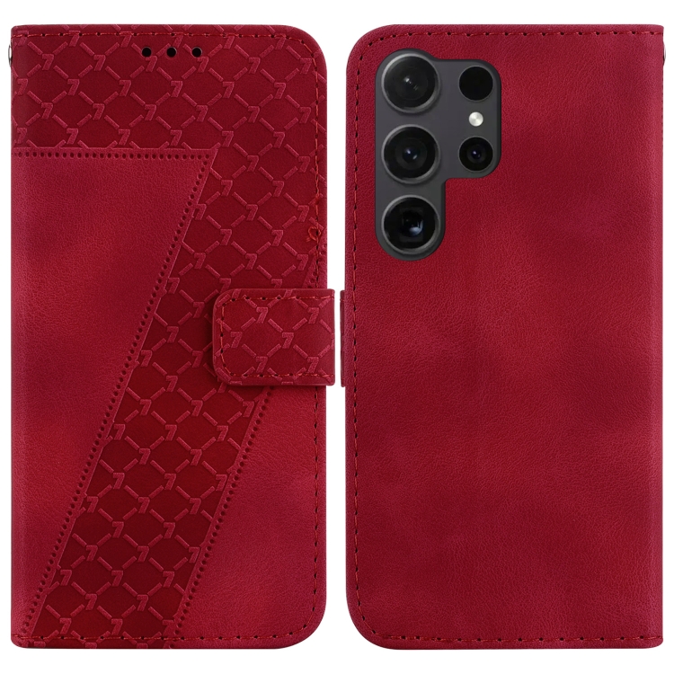 

For Samsung Galaxy S25 Ultra 5G Seven-shaped Embossed Leather Phone Case(Red)