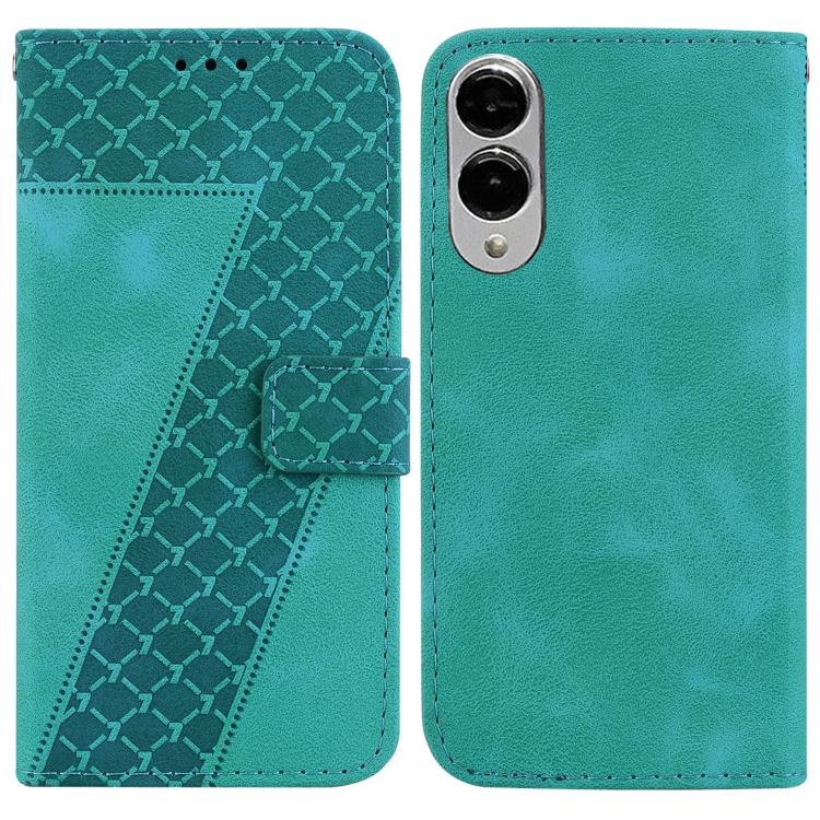 

For Samsung Galaxy S25 Edge 5G Seven-shaped Embossed Leather Phone Case(Green)