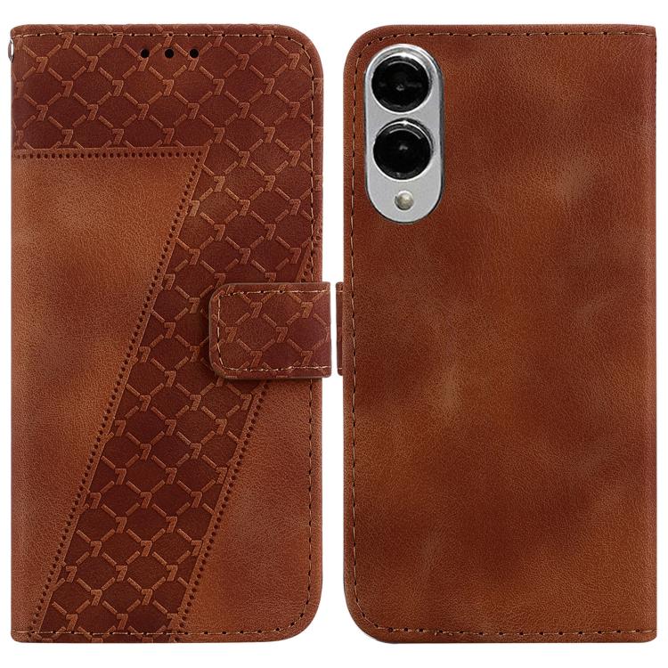 

For Samsung Galaxy S25 Edge 5G Seven-shaped Embossed Leather Phone Case(Brown)