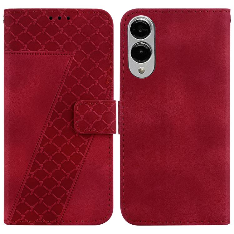 

For Samsung Galaxy S25 Edge 5G Seven-shaped Embossed Leather Phone Case(Red)