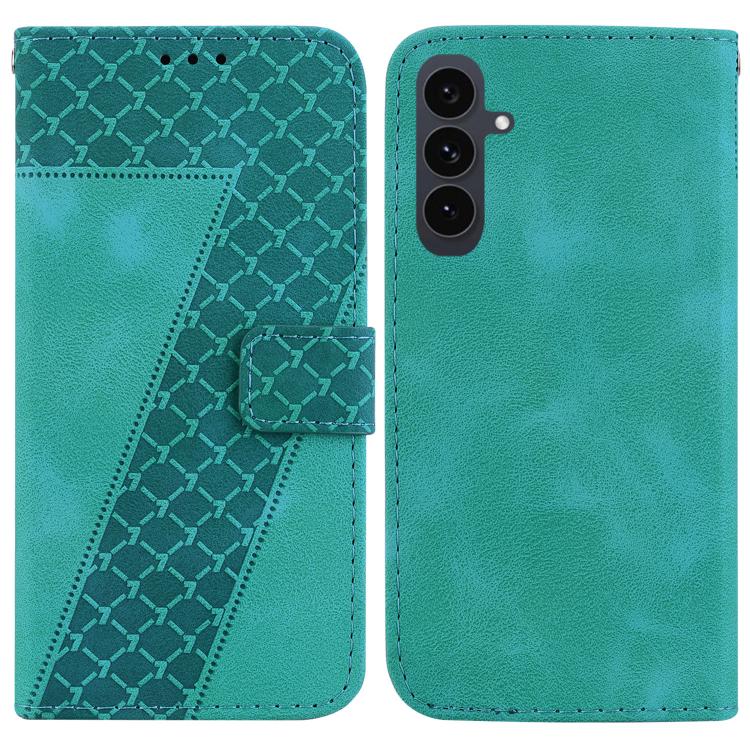 

For Samsung Galaxy S25 FE 5G Seven-shaped Embossed Leather Phone Case(Green)