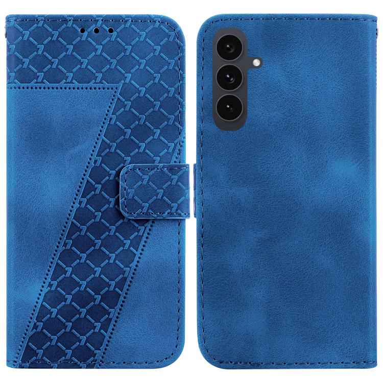

For Samsung Galaxy S25 FE 5G Seven-shaped Embossed Leather Phone Case(Blue)