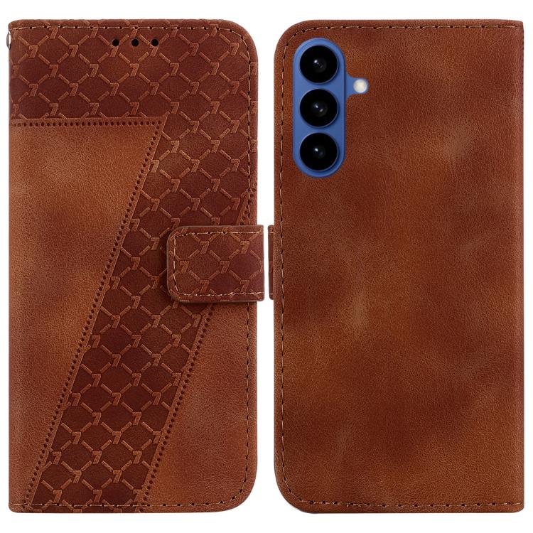 

For Samsung Galaxy S26 5G Seven-shaped Embossed Leather Phone Case(Brown)