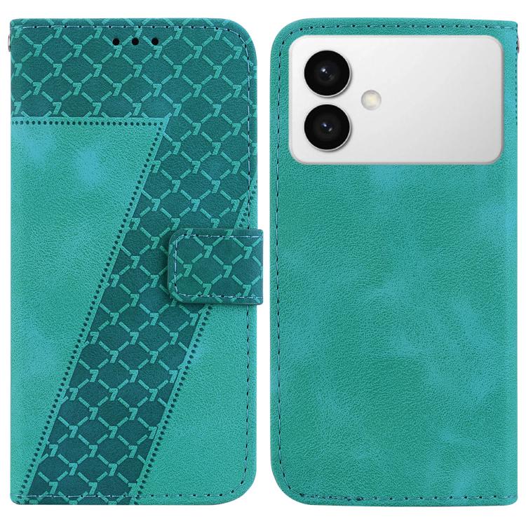 

For Samsung Galaxy S26 Edge 5G Seven-shaped Embossed Leather Phone Case(Green)