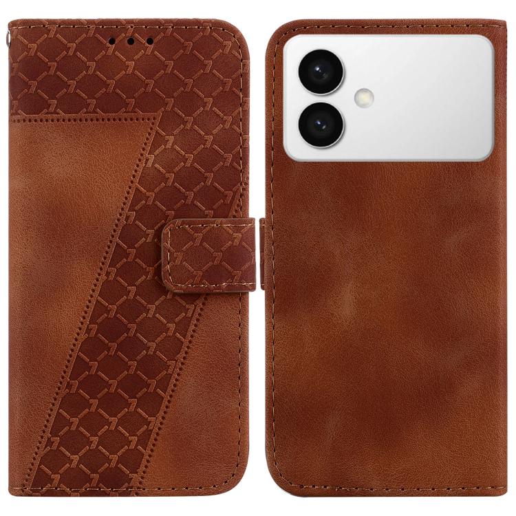 

For Samsung Galaxy S26 Edge 5G Seven-shaped Embossed Leather Phone Case(Brown)