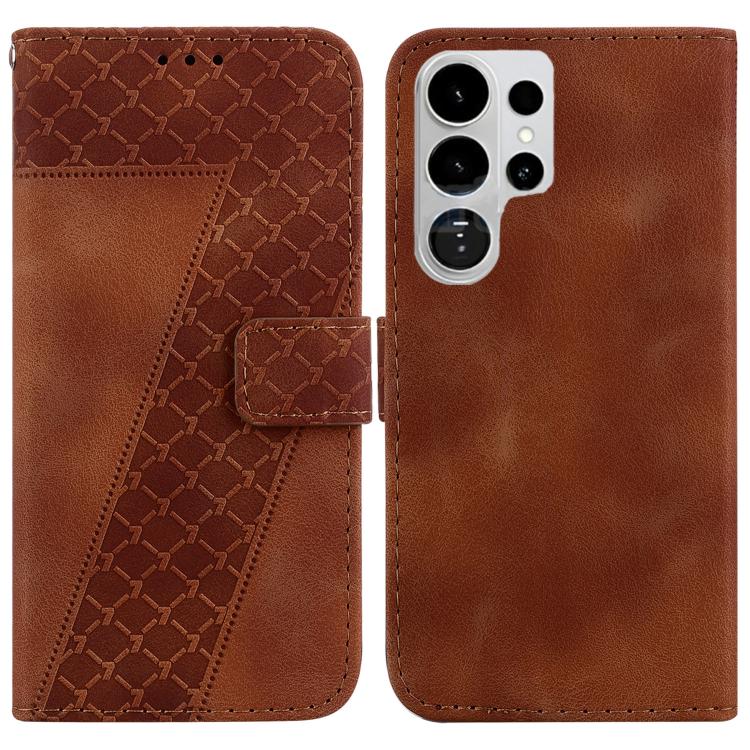 

For Samsung Galaxy S26 Ultra 5G Seven-shaped Embossed Leather Phone Case(Brown)